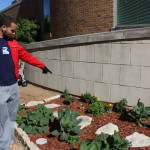 Lucke identifies the variety of ornamental and functional plants in the community garden. 