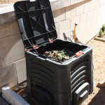 A compost bin stationed next the UIW Community Vegetable Garden.  