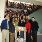 Dr. Arcelia Johnson-Fannin (pictured left of the well), founding dean of the FSOP, and Mattie Kinard (pictured right of the well), founder of SBBR, share a photo with faculty, staff and students of the FSOP. 