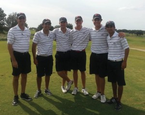 (Pictured L-R) Assistant Coach Rob Lee, and team members Alejandro Flores, Austin Jordan, John Paul Taylor, Austin Wylie, and Archie Ramos won first place in September at the Cameron Golf Tournament at The Territory Golf Course in Duncan, Okla.