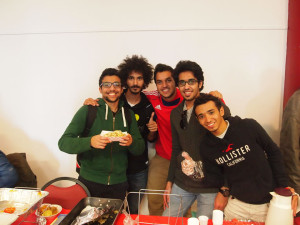 Government-sponsored students Sulaiman Almonsour, Faisal Alshareef, Yousef Alabdullah, Sami Alfayez and Baraa Aljahdali participate in the International Food Festival in the fall.  