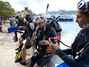 The UIW Scuba Club during pre-dive preparations before the second shore dive at Casa del Mar Reef