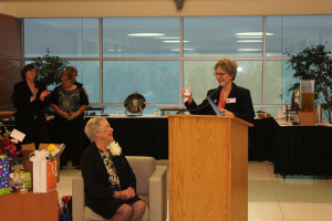 Dr. Kathi Light, provost, shares memories and toasts Spana in te Ila Faye Miller School of Nursing and Health Professions at her retirement celebration on Nov. 19.  