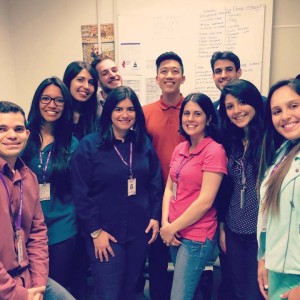 FSOP P4 student John Chen (center) shares a photo  with Prati-Donaduzzi’s  quality assurance team  in Brazil. 