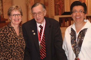 UIW Provost Dr. Kathleen Light (left) and the Sisters of Charity of the Incarnate Word Congregational Leader Sr. Teresa Maya, CCVI (right), pose with Dean of Alumni Emeritus Dr. Dick McCracken, recognized for his 50 years with the university. 