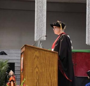 Goulet speaks during the commencement ceremony.