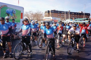 Skelton poses with fellow Wounded Warrior Project cyclists. 