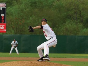 Encina pitches at Sullivan Field. Photo courtesy of Cardinal Athletics