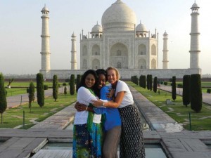 Tombo with Nath (left) and Andrade (right) while visiting the Taj Mahal in Agra, India. 