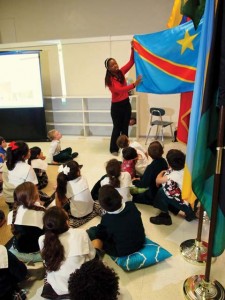 Tombo presenting as a cultural ambassador at the grand opening of St. Peter’s School Going Global Learning Center in Spring 2014.