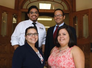 UIW’s Graduate Support Center staff: (front row) Trinidad Macias, graduate assistant; Jessica Mesa, graduate assistant; (back row) Carlos de León, graduate assistant, and Dr. David A. Ortiz, director. 