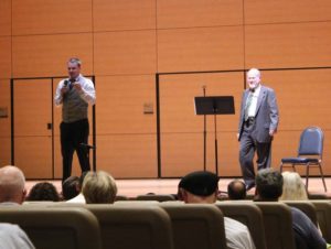 Culverhouse (left) introduces guest speaker Dr. Jonathan Shay.