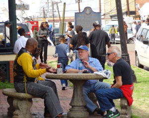 Barnes and Sosa meet with fellow marchers in Selma.