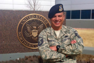 Phillip Rangel in front of United States Northern Command. 